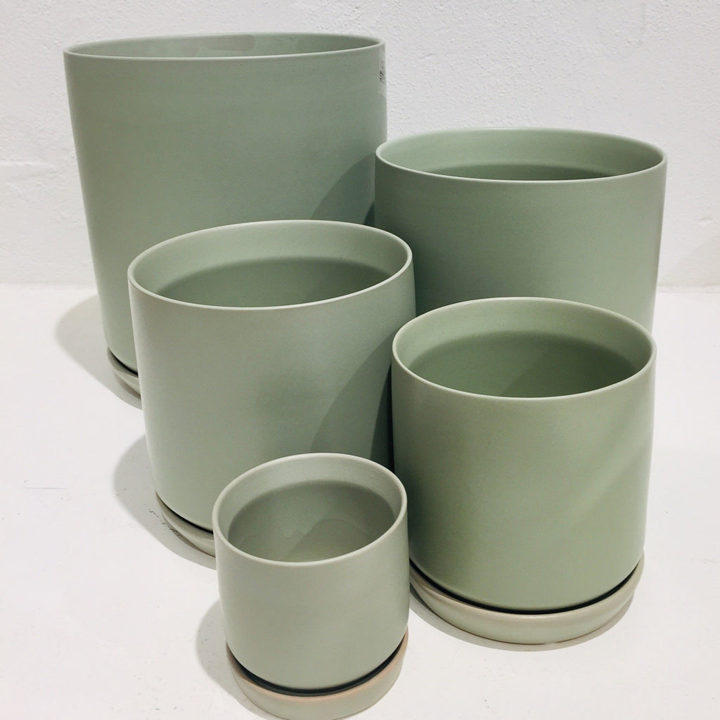 Cylinder Planter w/ saucer - Sage/Green