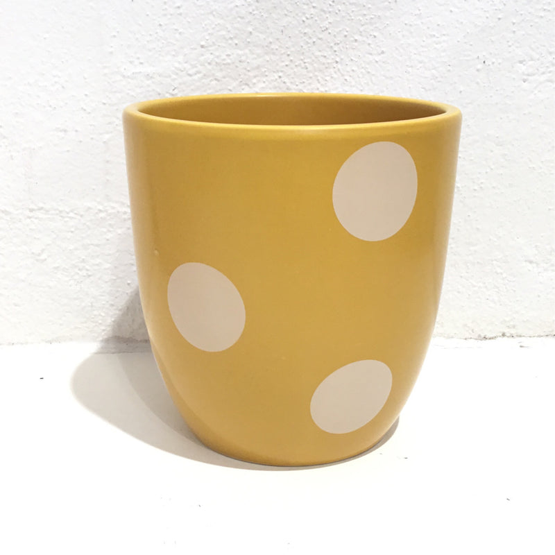 Spotted Ceramic Pot - Mustard/White