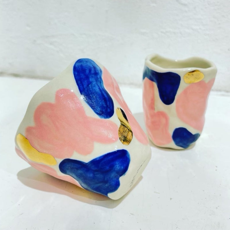 Indelible Designs - Handmade Ceramic Cup - Electric Blue & Gold