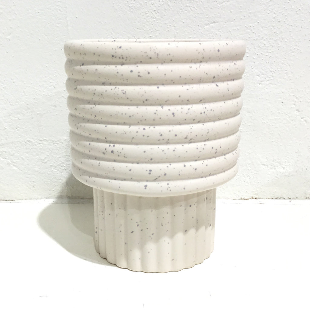Piped ceramic footed pot - ivory