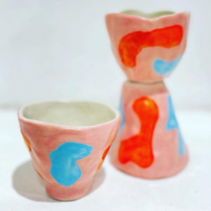 Indelible Designs - Handmade Ceramic Cup - Pink, Orange & Baby Blue