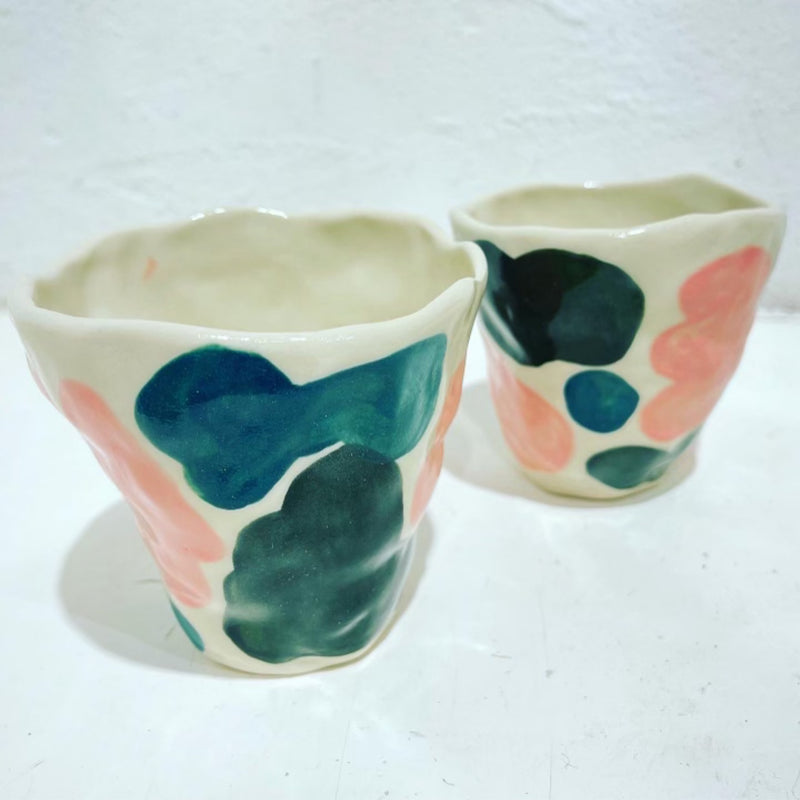 Indelible Designs - Handmade Ceramic Cup - Peacock & Pink