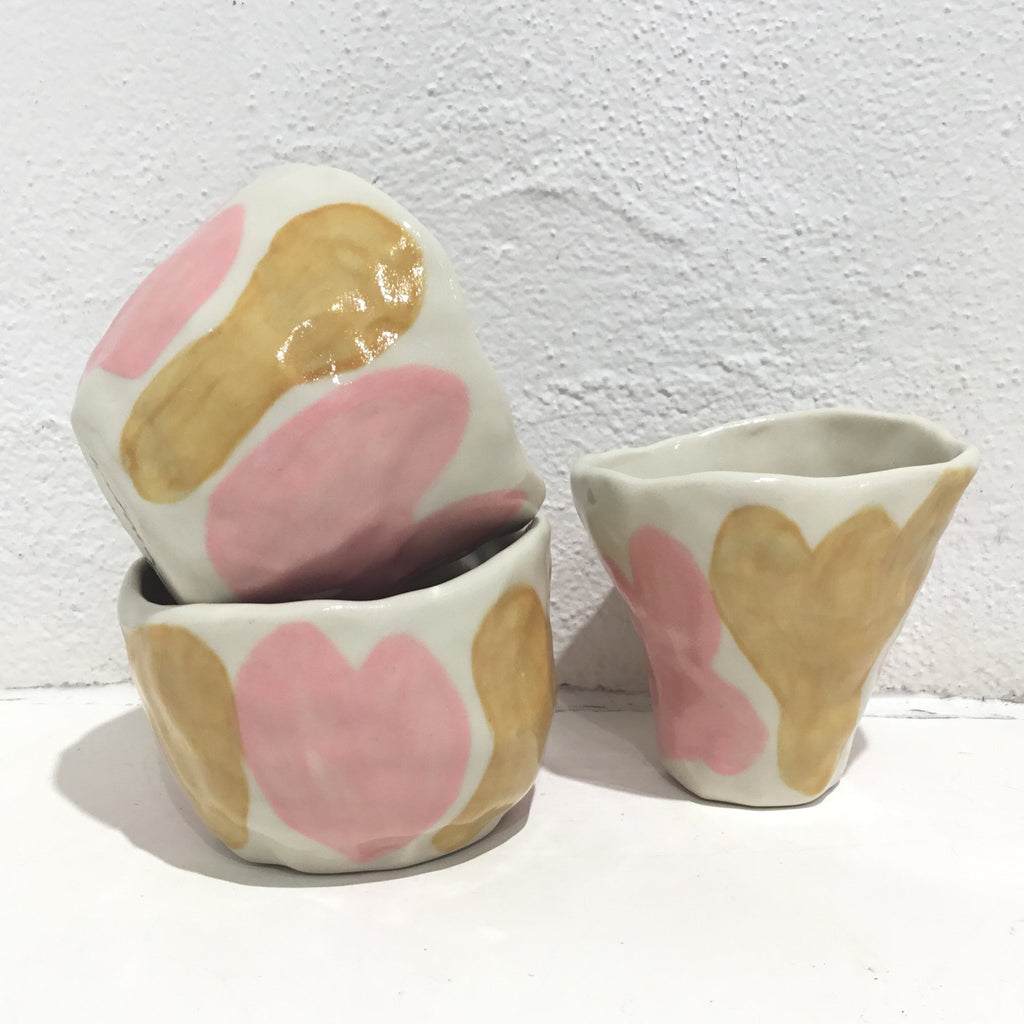 Indelible Designs - Handmade Ceramic Cup - Deep Yellow & Pink